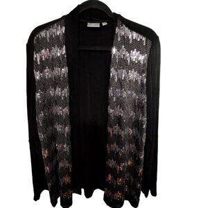Chico's Women's Black Open Front Sequin Front Lightweight Cocktail Blazer Size 3